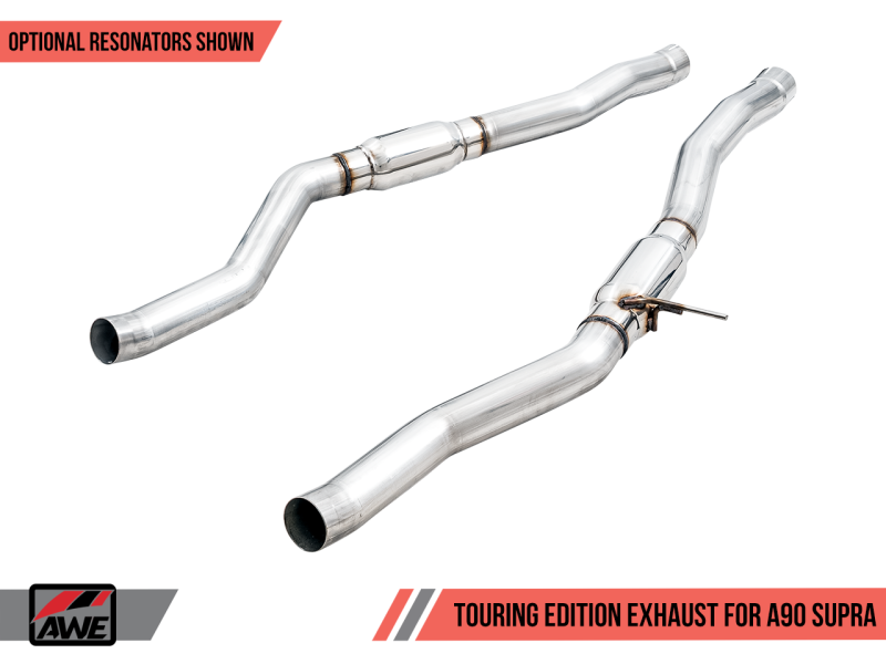 AWE 2020 Toyota Supra A90 Resonated Touring Edition Exhaust - 5in Chrome Silver Tips - 3015-32118Photo - out of package