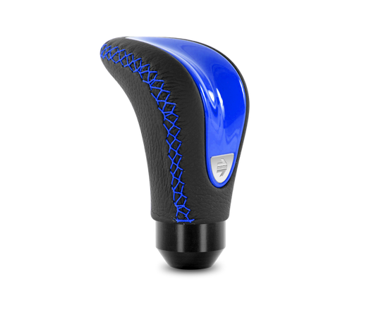 Momo Combat Evo Shift Knob - Black Leather, Blue Insert, Blue Stitching - CTEBLU