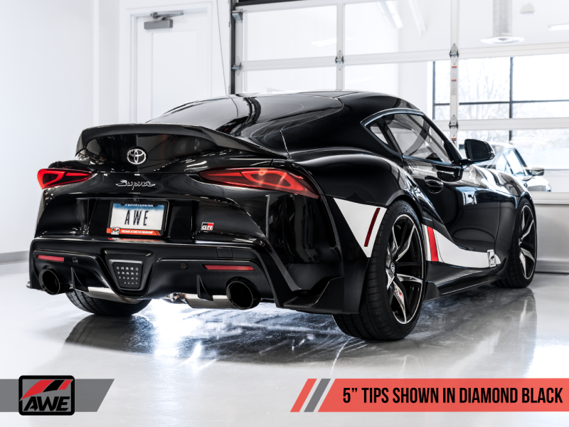 AWE 2020 Toyota Supra A90 Non-Resonated Touring Edition Exhaust - 5in Diamond Black Tips - 3020-33072Photo - out of package