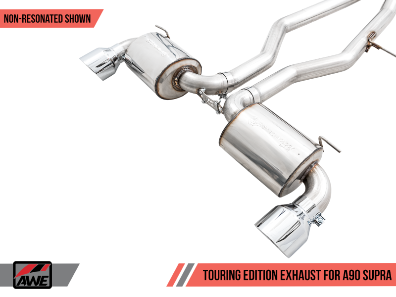 AWE 2020 Toyota Supra A90 Non-Resonated Touring Edition Exhaust - 5in Chrome Silver Tips - 3020-32058Photo - out of package