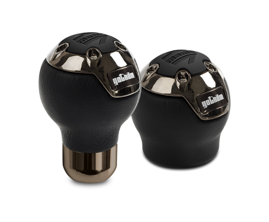 Momo Gotham Shift Knob - Black Leather, Dark Chrome Insert - GOTBK1