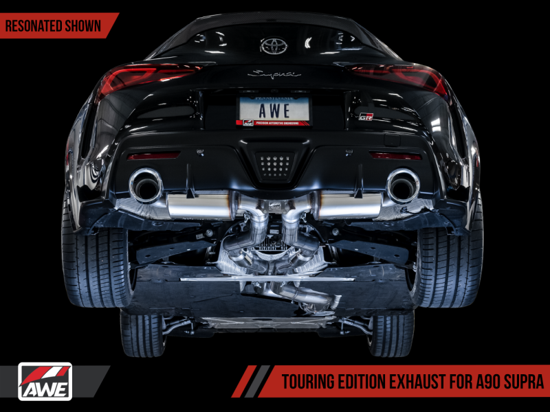 AWE 2020 Toyota Supra A90 Resonated Touring Edition Exhaust - 5in Chrome Silver Tips - 3015-32118
