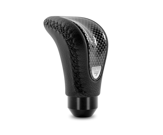 Momo Combat Evo Shift Knob - Black Leather, Carbon Effect Insert, Black Stitching - CTECBN