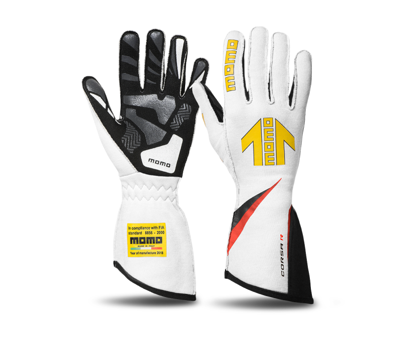 Momo Corsa R Gloves Size 12 (FIA 8856-2000)-White - GUCORSAWHT12