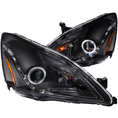 ANZO 2003-2007 Honda Accord Projector Headlights w/ Halo Black (R8 Style) - 121337
