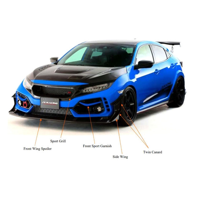 J's Racing Type S Front Wing Spoiler (FRP) - Honda Civic Type R FK8 17-21