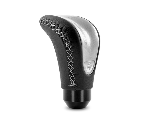 Momo Combat Evo Shift Knob - Black Leather, Silver Insert, Silver Stitching - CTESIL