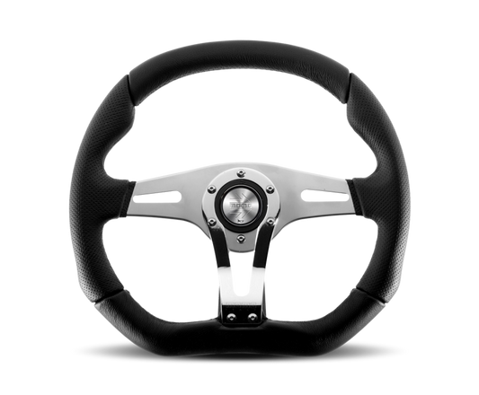 Momo Trek RSteering Wheel - Trek R/350 mm mmeter - Black AirLeather/Brshd Al Spokes - TRK-R35BK0B