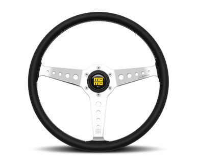Momo California Steering Wheel 360 mm - Black Leather/White Stitch/Pol Spokes