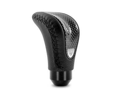 Momo Combat Evo Shift Knob - Black Leather, Carbon Effect Insert, Black Stitching