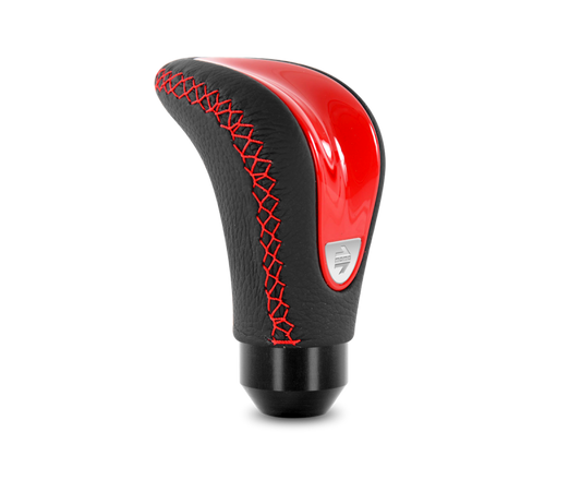 Momo Combat Evo Shift Knob - Black Leather, Red Insert, Red Stitching - CTERED